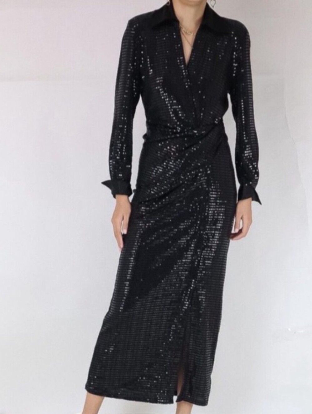 Zara Black Sequin Wrap Maxi Dress - Women